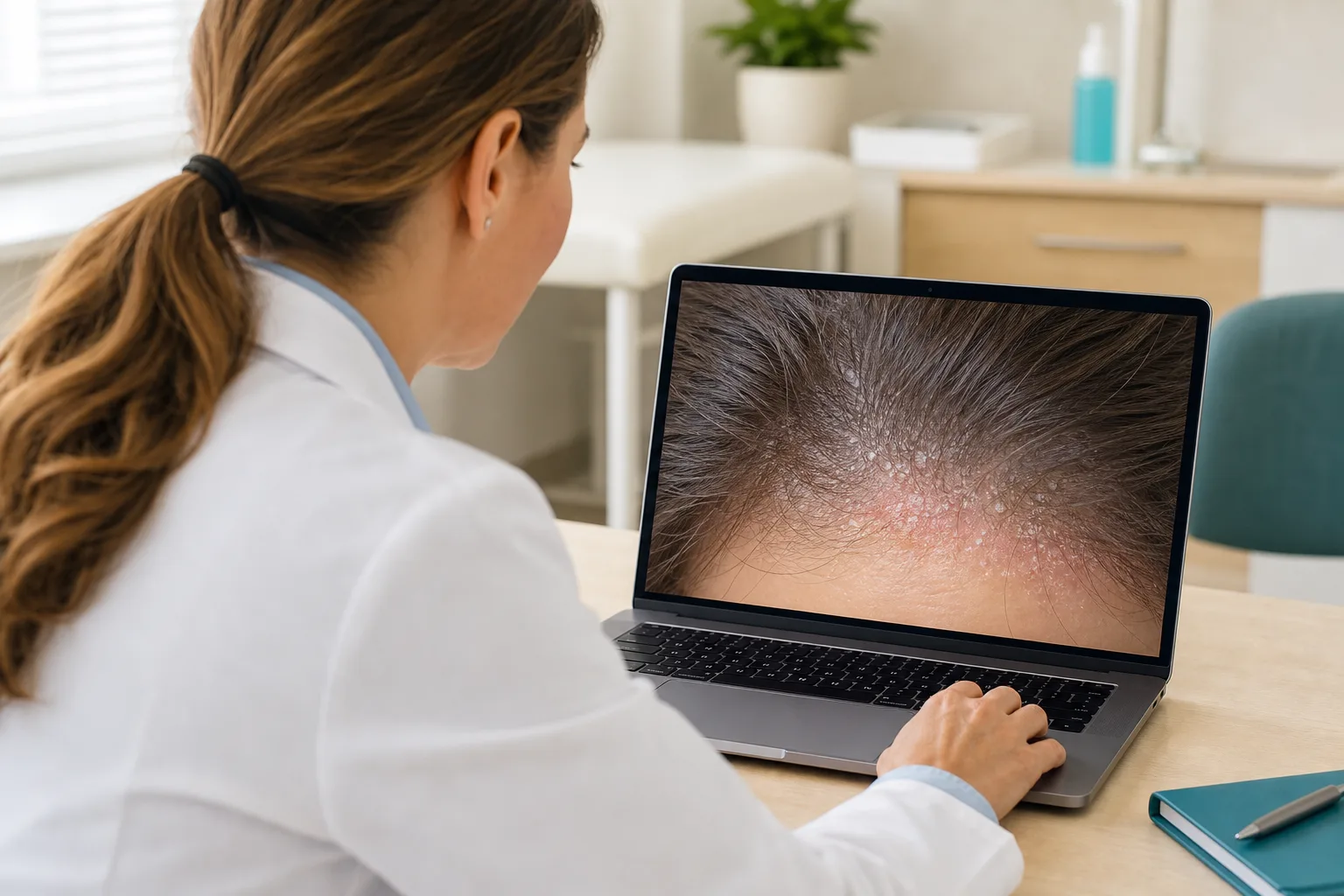 Dermatologist remotely assessing a seborrhoeic dermatitis case